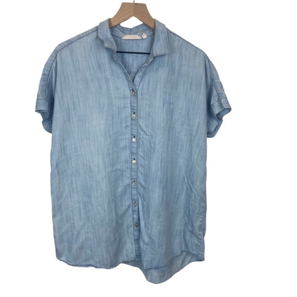 Soft Surroundings chambray denim button tunic short sleeve shirt top sz small - Picture 3 of 8